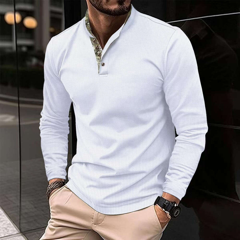 Autumn Winter New Men's Double Layer Stand Collar Long Sleeve Sports Polo Shirt B5