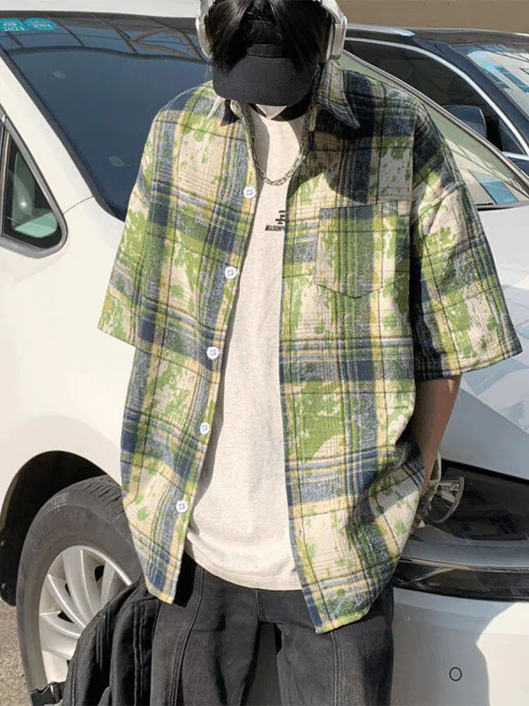 Summer high-grade sexy handsome shirt summer thin loose retro shirt Japanese tie-dyed shirt short-sleeved man 250611