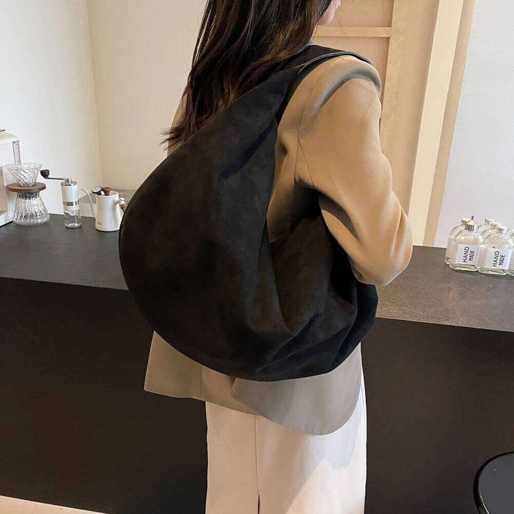 Women Suede Hobo Slouchy Underarm Bag with Zipper Large Capacity Handbag for Work Travel