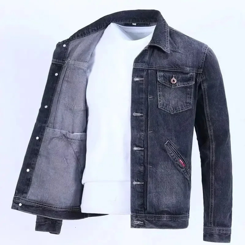 Autumn Vintage Denim Jacket For Men Trendy Cool Workwear Korean Style Slim Fit Casual Top Outerwear Thin Regular Length 250611