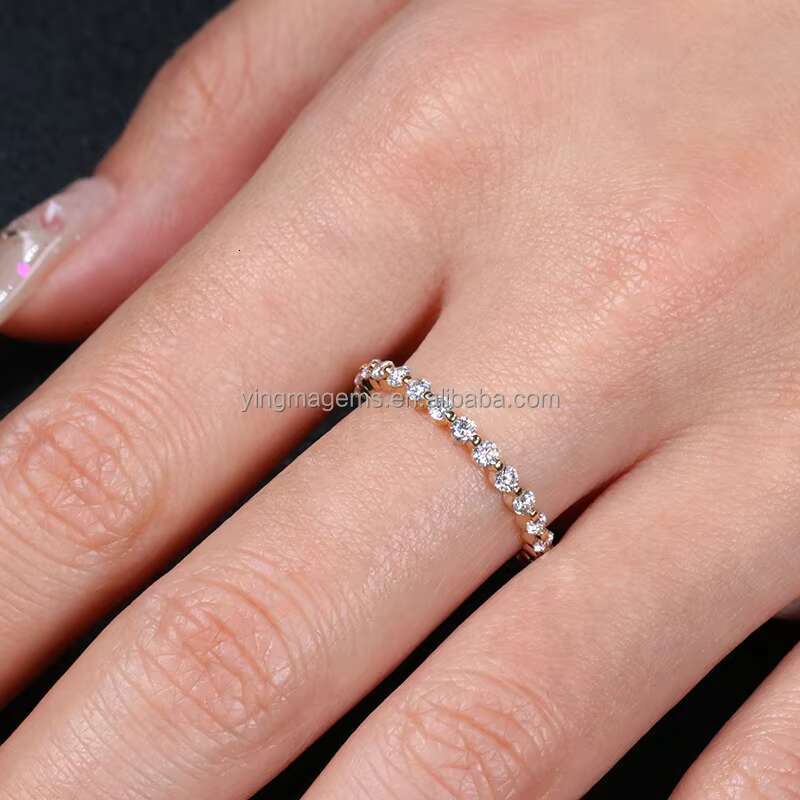 Popular 14K Solid Gold Jewelry Ring With Colorless Moissanite Diamond Bezel Setting Moissanite Wedding Band Eternity Ring