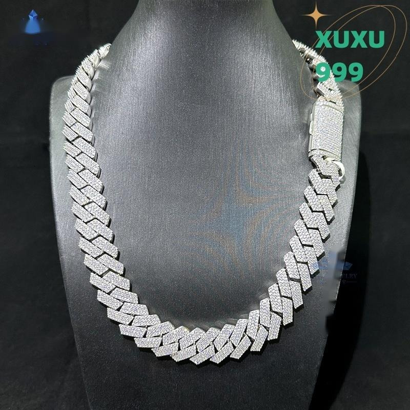 OACOCA FancyJewelry 925 Silver18MM 3 Rows Full D-VVS Ice Out Moissanite Diamond Chains Hip Hop Jewelry Cuban Link Chain Necklace