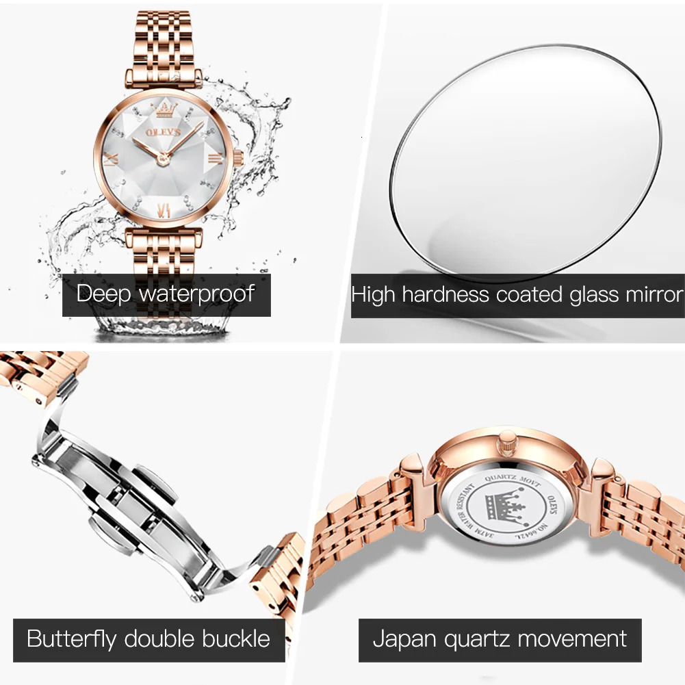 OLEVS Jewel Quartz Women Watches Waterproof Stainless Steel Strap Watch For Lady Fashion Original Clock Diamond Mirror 250606