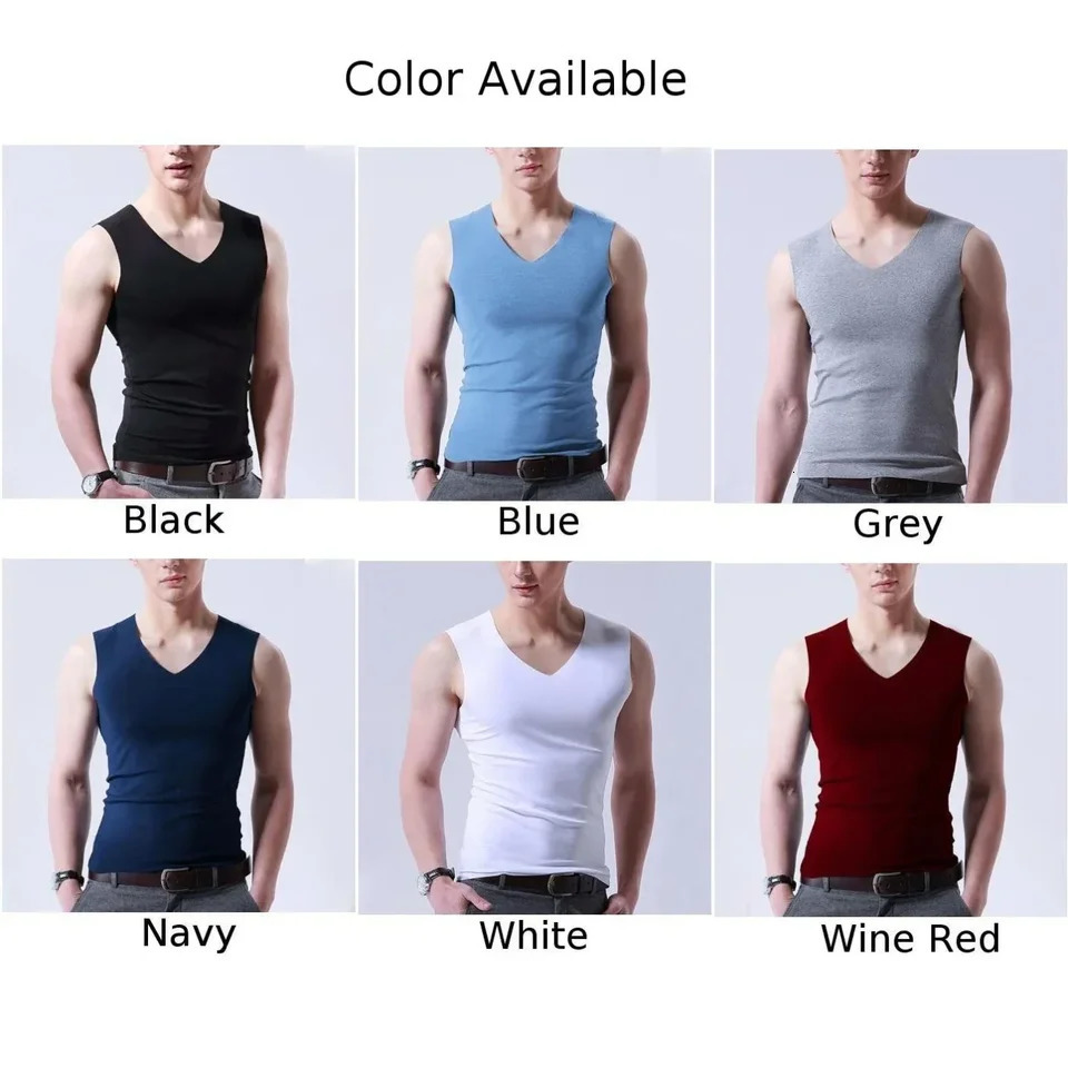 Ice Silk Mens Solid Tank Tops Sexy V Neck Sleeveless Vests Male No Trace Undershirt Elastic Fitness Casual Bodybuilding Suits 250609