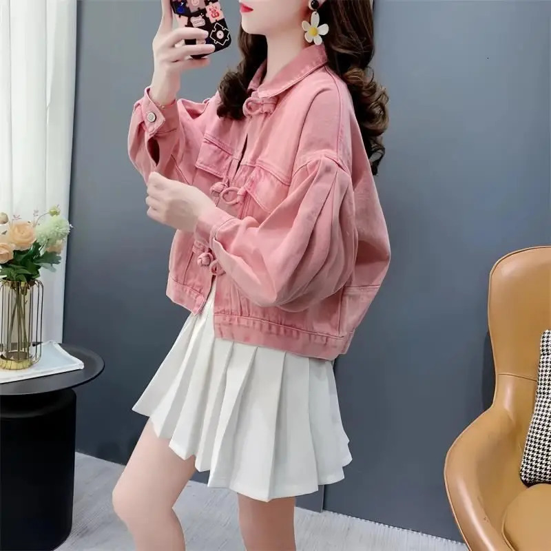 Women Short Denim Coat Bomber Jackets Pink Tops Woman Clothing Trend Vintage Y2k Streetwear Sportswear Loose Casual 250609