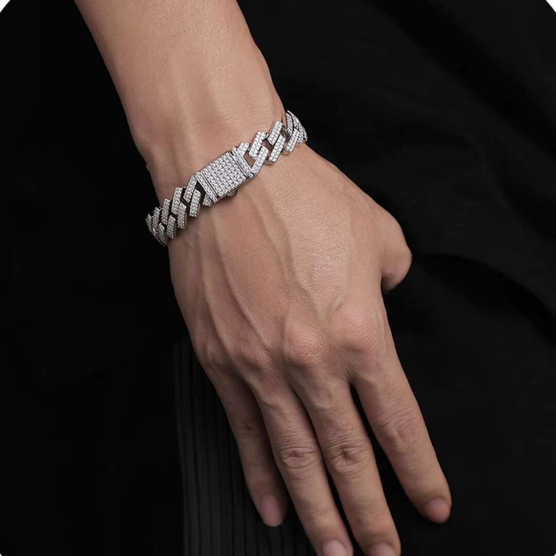 OACOCA 925 Sterling Silver Moissanite Iced Out Cuban Link Chain Necklace Bracelet for Men Women White Gold Plated VVS D Color Hip Hop