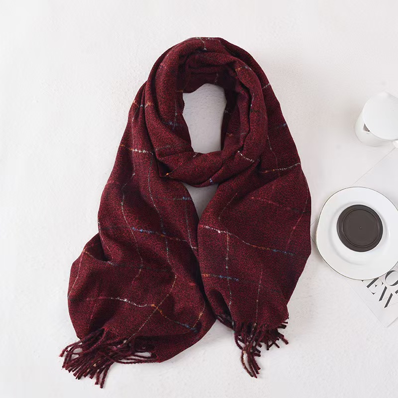 T937 scarf for women, new style for winter, all-match double-sided cashmere, Korean style, high-grade, multi-color shawl