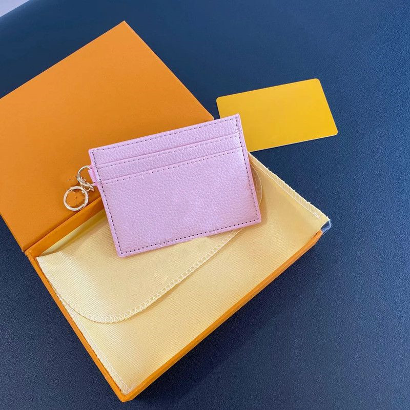 Luxury designer keychain Credit Card Holders Mini Wallets High Quality For Mens Womens Leather Flower Classics Pure Color Keychain Purses Wallet With Box AAA