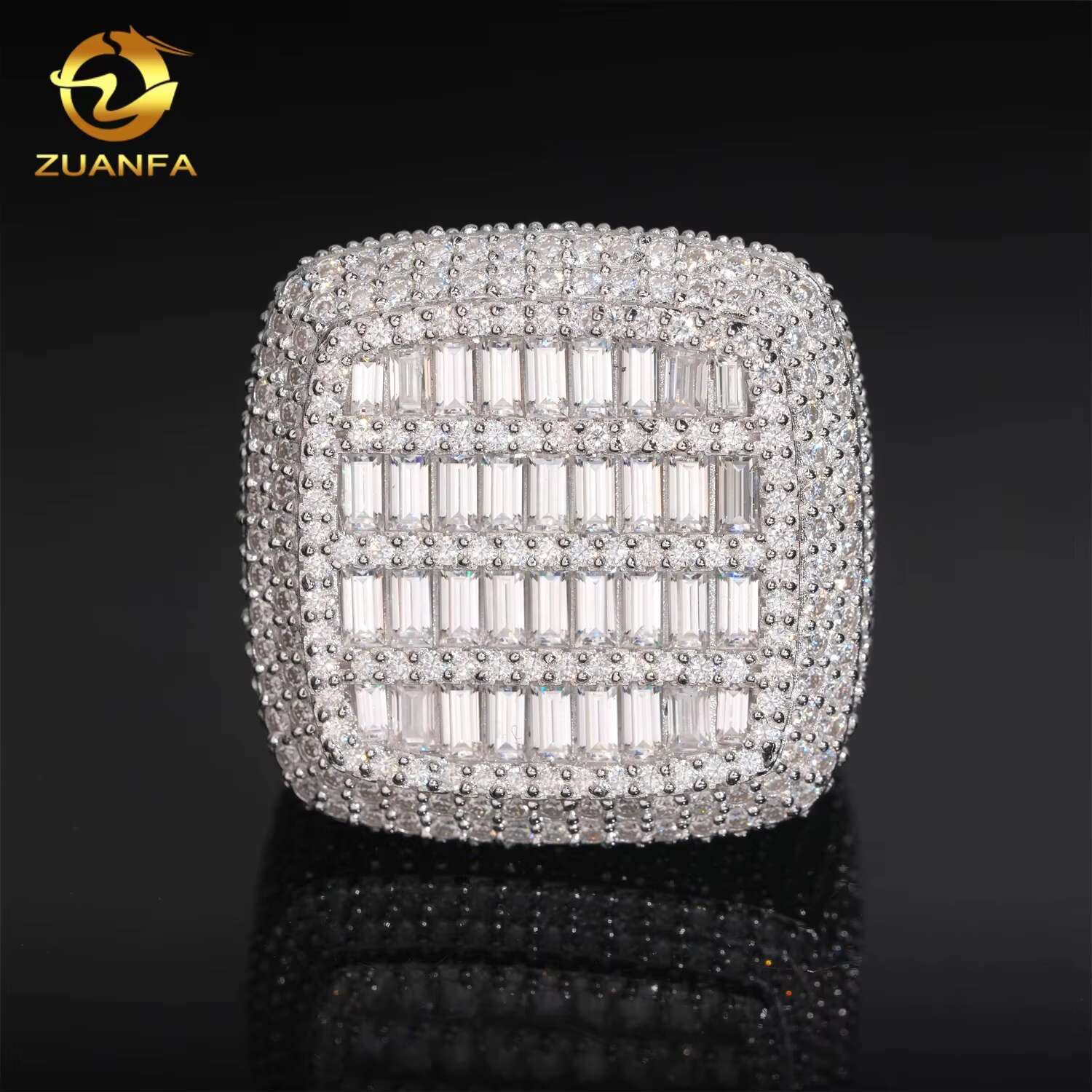 Luxury Big Pass Diamond Tester Diamond Hip Hop Rings baguette 925 Sterling Silver Mens Moissanite Ring