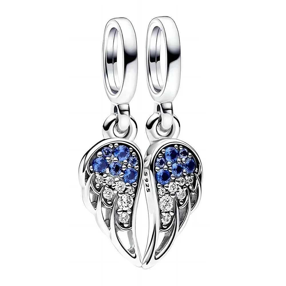 S925 Silver Sparkling Splitable Angel Wings Dangle Charm Fit Original Charms Bracelet Bangle Charm Pendant JewelryXJ250611 - view 3
