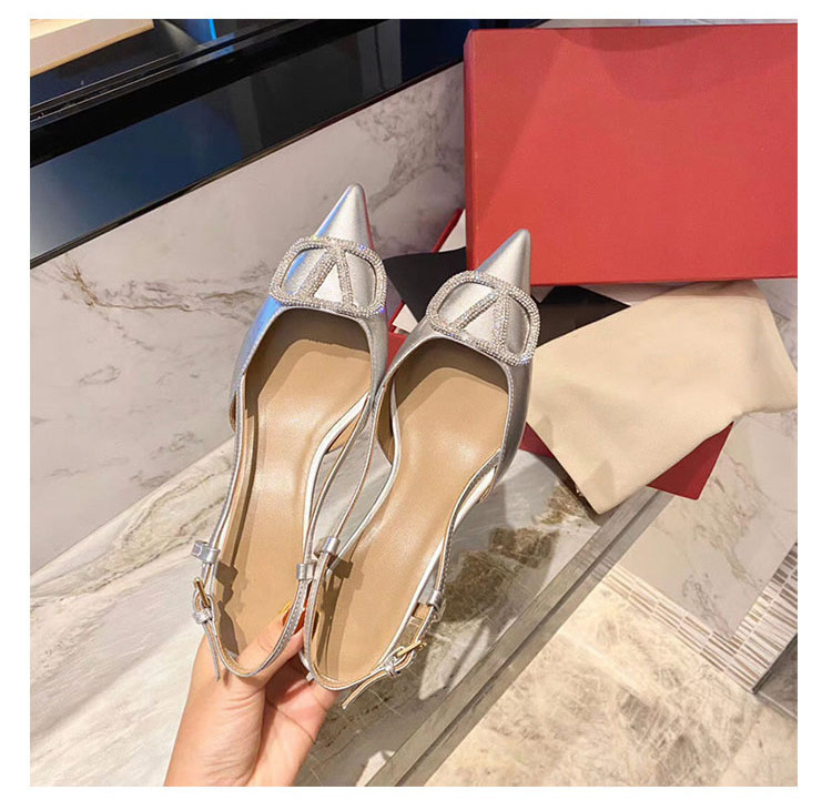 Free shipping designer for womens dress shoes sliver New pointed thin heel rhinestone fashionable and versatile high heels