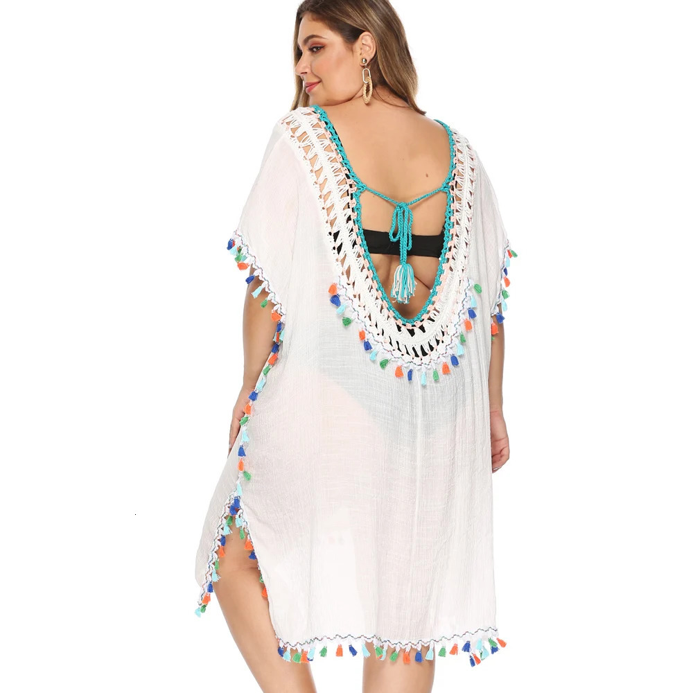 Cover Up Plus Size Bikini Women Swimsuit Coverup Beach Bathing Suit Wear Knitting Swimwear Mesh Dress 250530
