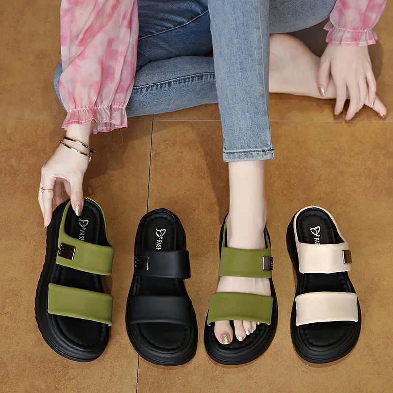 Womens Slippers Wedges Open Toe Outdoor Casual Slippers Round Toe Sandals Summer Outdoor Beach Shoes Fashion Pantuflas Mujer 250609