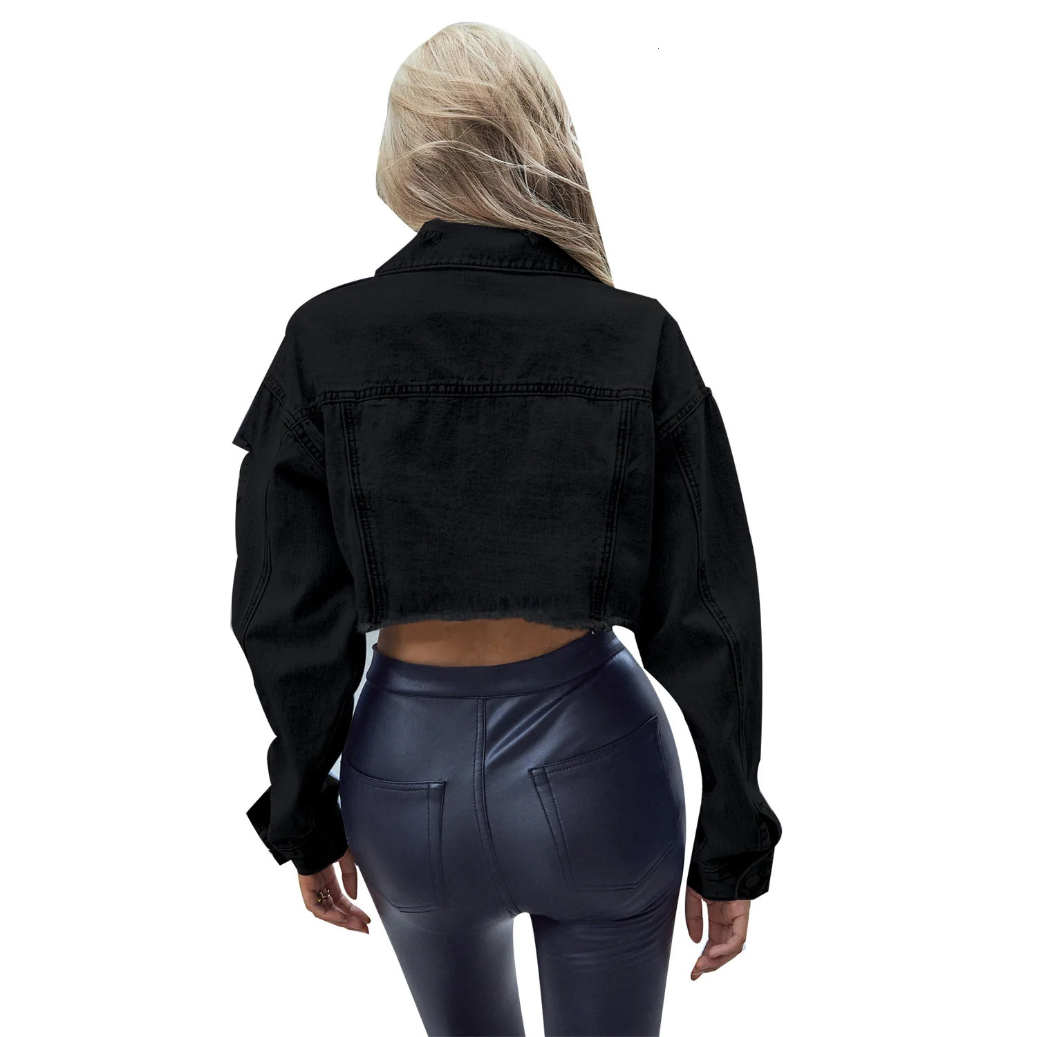 Women Clothing Single Breasted Denim Coat Long Sleeve Turn Down Washed Jackets Loose Fit Cardigan Streetwear Solid Pockets 250609