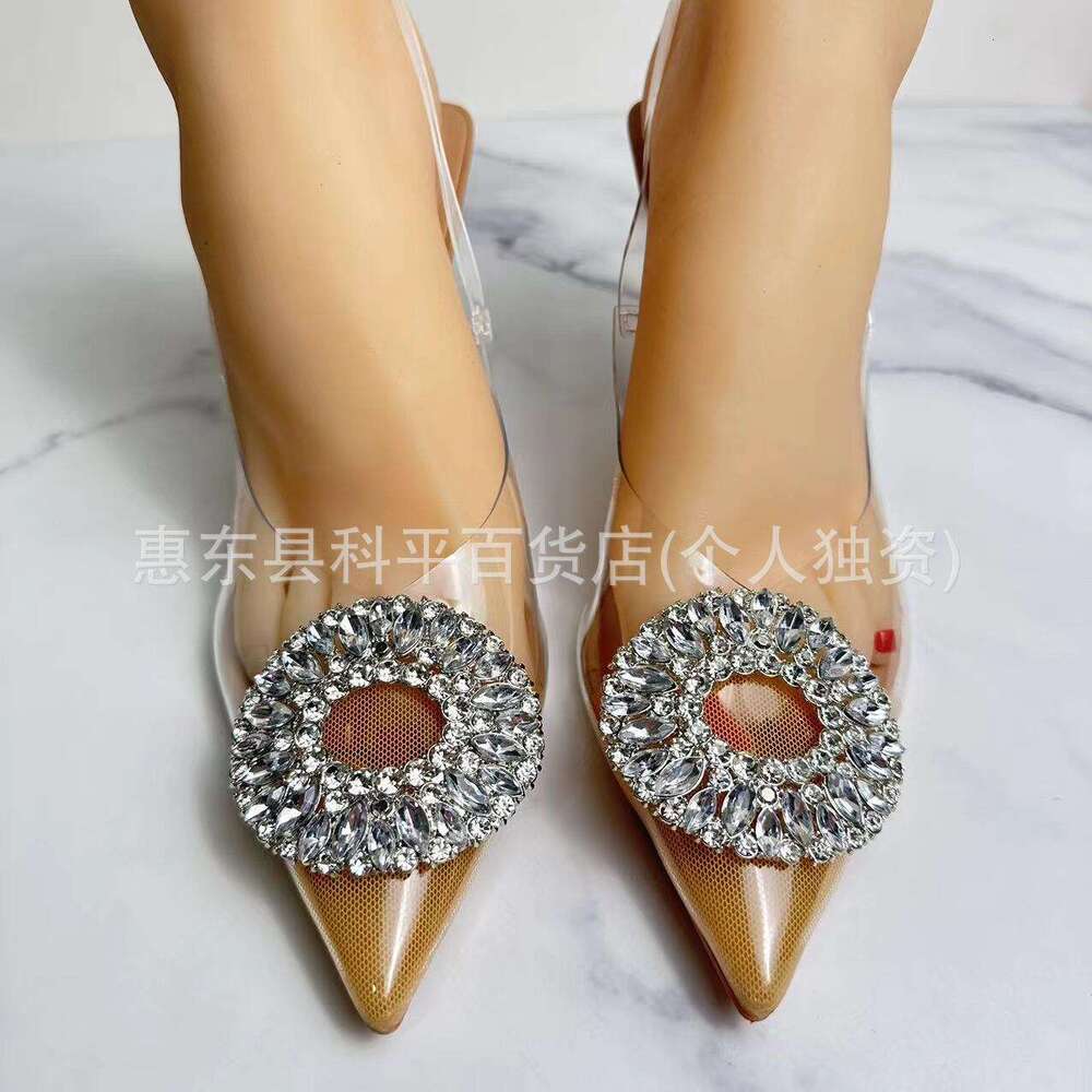 2023 New Women's Shoes Heels Transparent Rhinestone Elegant Fairy Crystal Mules High Heel Pointed Toe Sandals for Women