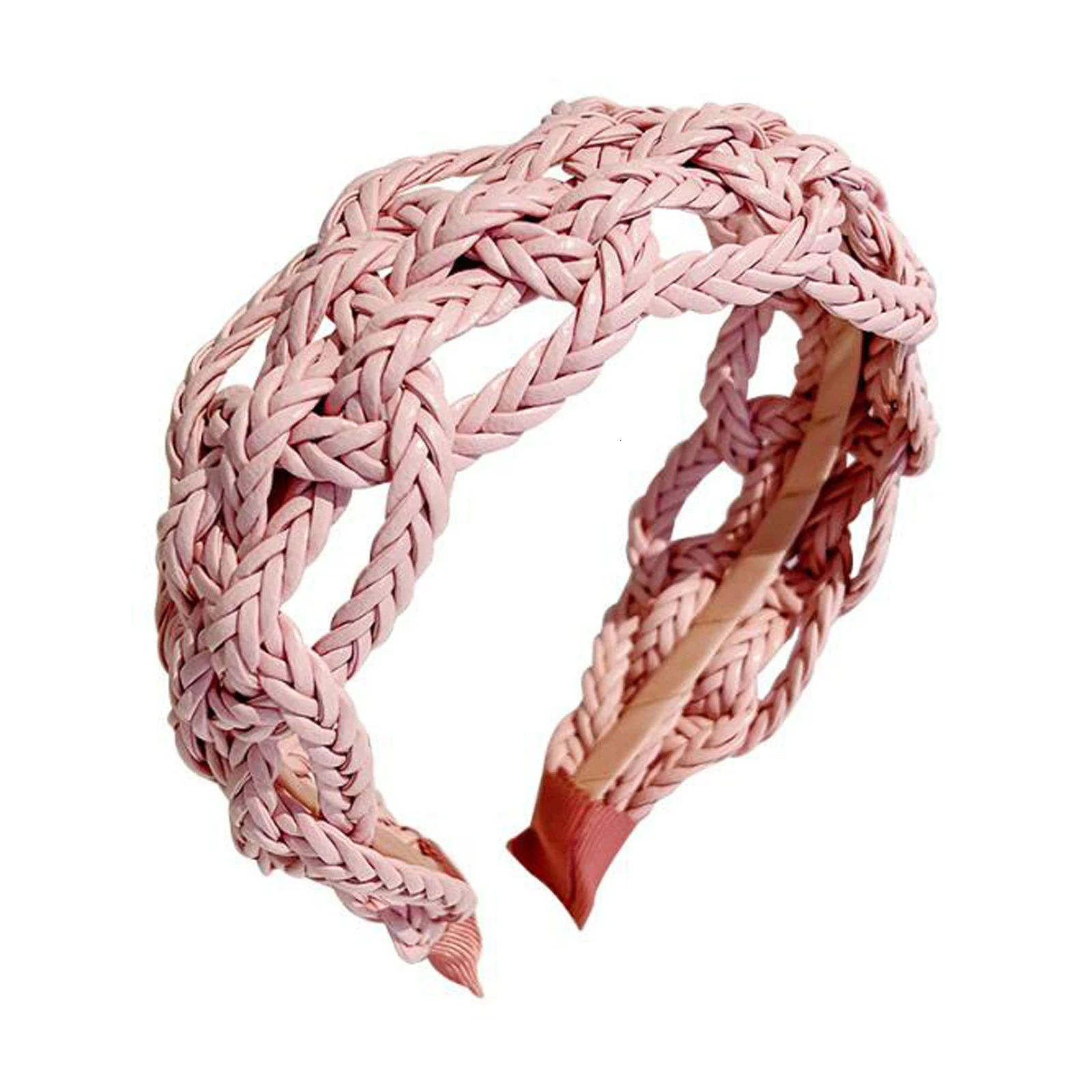 PROLY Fashion Hairband For Women Wide Side PU Leather Braided Headband Geometric Hollowed Turban Summer Hair Accessories 250610