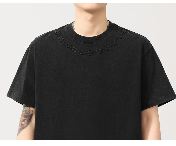 Mens Summer 3D Letter Loose Casual Fashion Washed Cotton Short Sleeve T-shirt Campus T Shirts Tops 250611