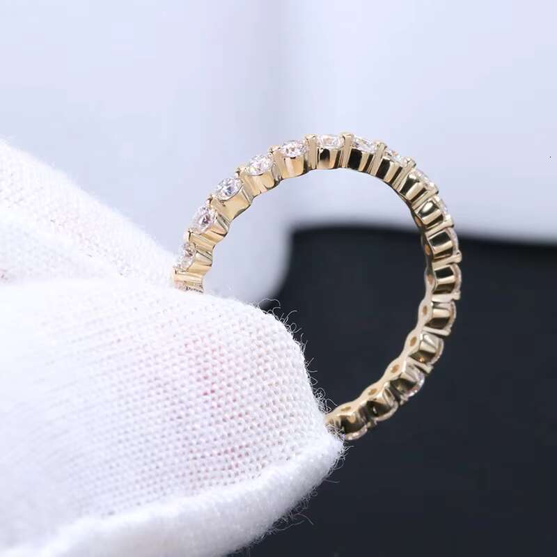 Popular 14K Solid Gold Jewelry Ring With Colorless Moissanite Diamond Bezel Setting Moissanite Wedding Band Eternity Ring