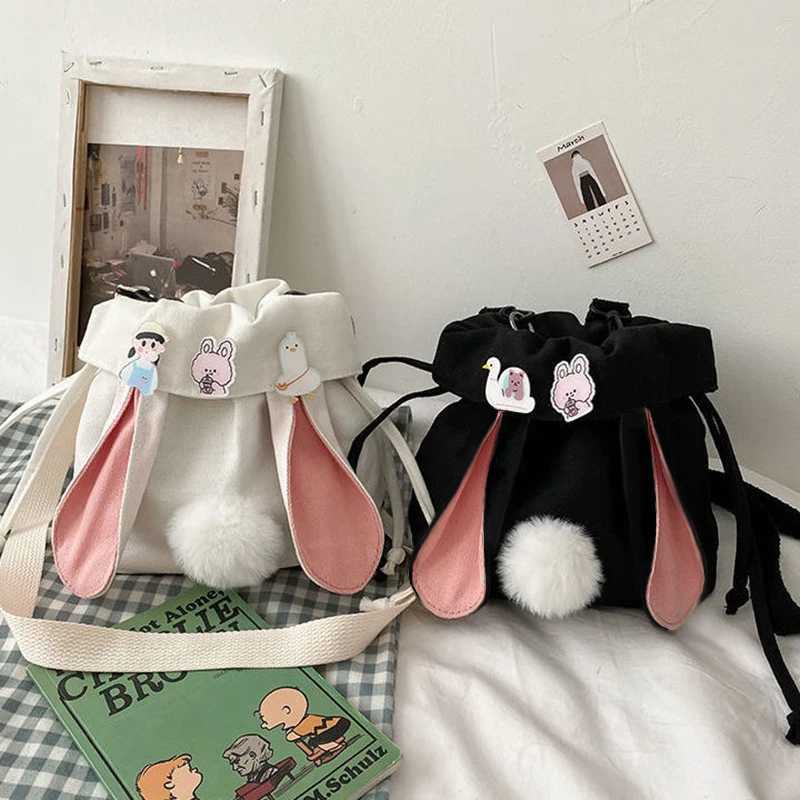 Canvas Cute Women Messenger Bag Leisure Fashion Girl Shoulder Bag Rabbit Young Girl Korean Crossbody Bag Diagonal Cross Bag XJ250610