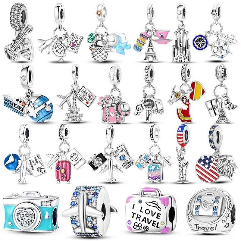 925 Sterling Silver Travel Passport Trunk Charms Fit Original Bracelet DIY Airplane Earth Beads for Jewelry Making Gift XJ250611