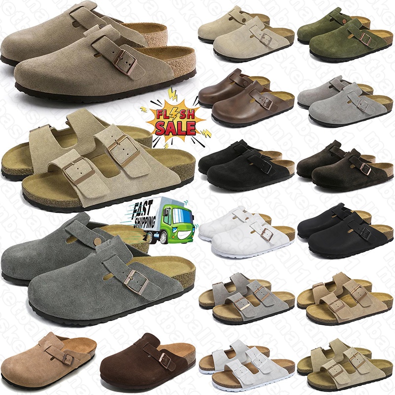 free shipping designer slippers men women clogs suede leather mens stylish slides outdoor sandals black brown tan grey pink olive shoes