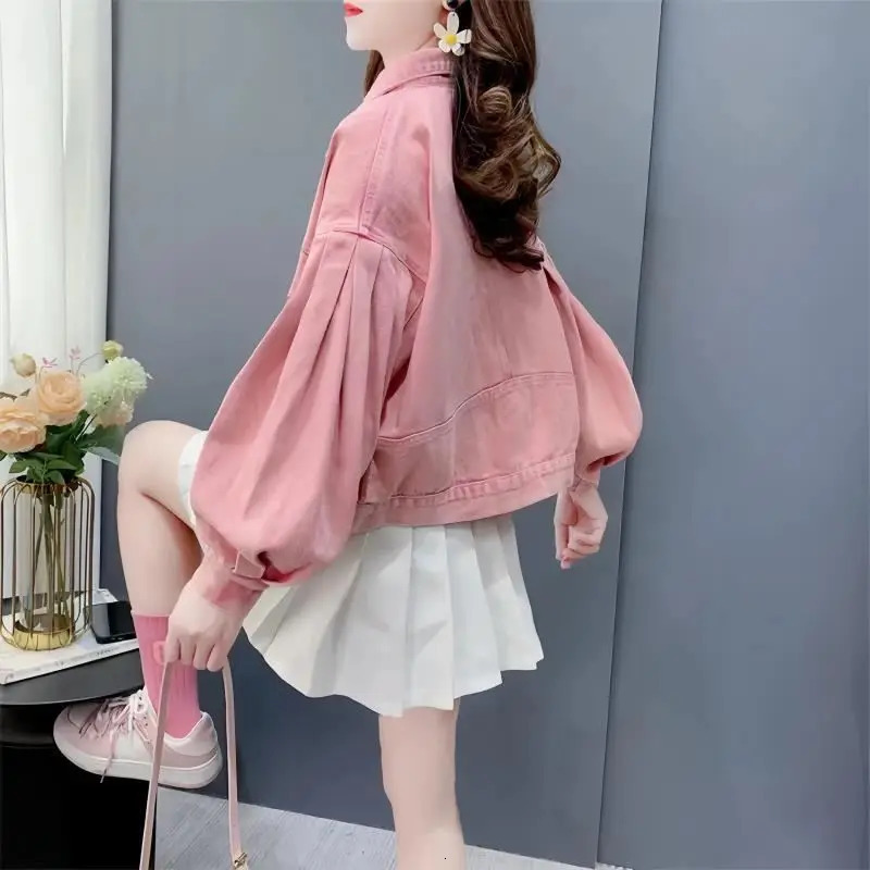 Women Short Denim Coat Bomber Jackets Pink Tops Woman Clothing Trend Vintage Y2k Streetwear Sportswear Loose Casual 250609
