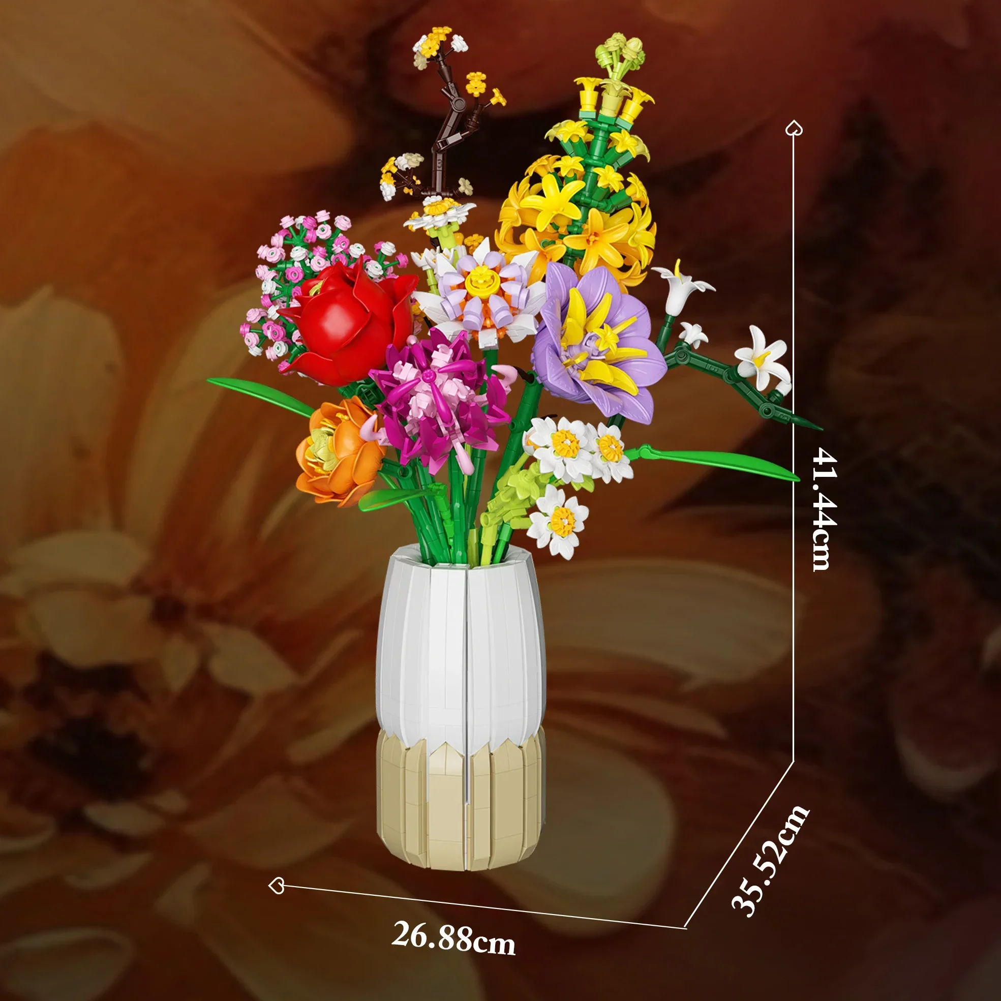 1458PCS Romantic Bouquet Building Blocks Rose Daisy Lily Flower Model Brick Educational DIY Gift for Kids Adults Home Decoraiton