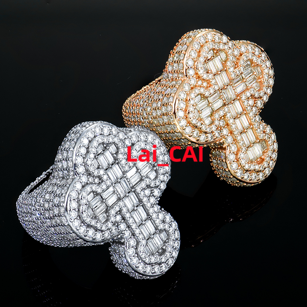 2024 New Custom 925 Sterling Silver VVS Moissanite Mossanite Diamond Cross Rings Unisex Hip Hop Fine Jewelry Men GRA Gift