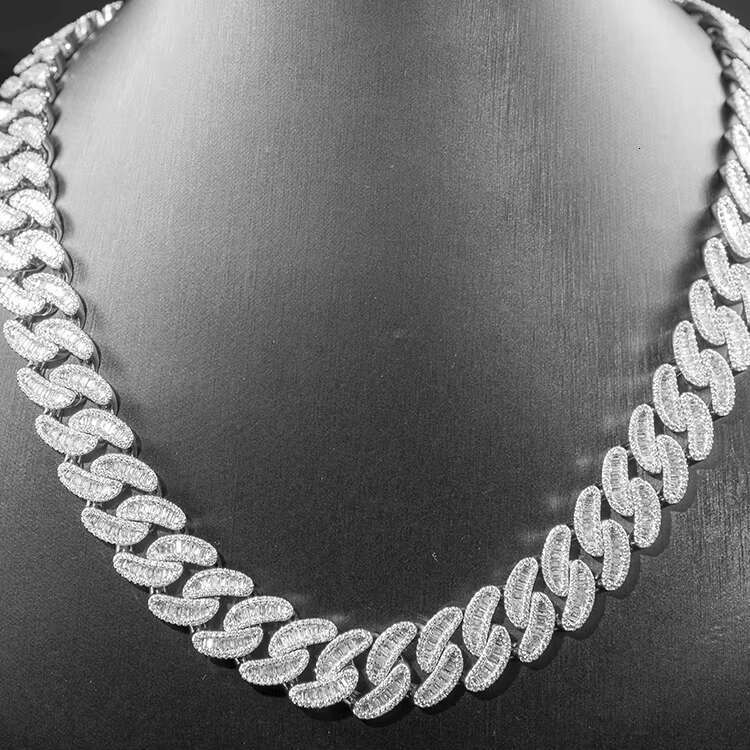 OACOCA Hip Hop Iced Out Diamond Necklace 16mm Wide 18k Gold Plated Baguette VVS Moissanite Cuban Link Chain for Men