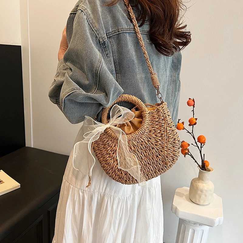 Women Crossbody Bags Handmade Casual Woven Basket Handbag Elegant Lady Straw Bag Summer Beach Shoulder Bags XJ250610