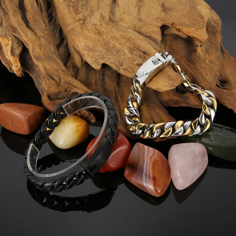 12mm Men Cuban Bracelet 18-22cm Length Stainless Steel Bracelet Silver/Black/Gold Colour Curb Cuban Link Chain Unisex Bracelet 250610