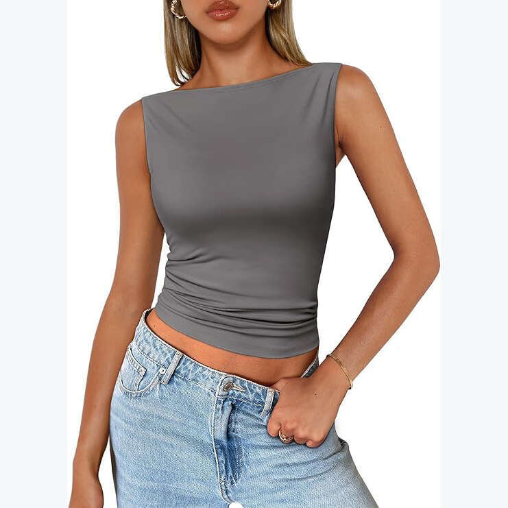 Women's Pullover Strapless Sleeveless Sexy Outerwear Square Neck Vest Tank Dopamine Inner Wear Top B5