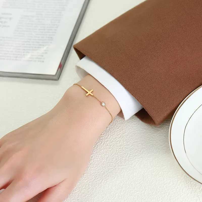 Women Minimalism Thin Chain Cross Crescent Moon Star Bracelet Stainless Steel Female Adjustable Link Stacked Layered XJ250707