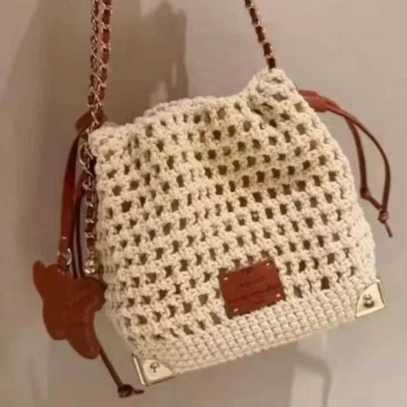Women Chic Summer Beige Knit Crossbody Bag with Adjustable Strap Single Shoulder Purse Versatile Handbag with Polyester Lining XJ250610