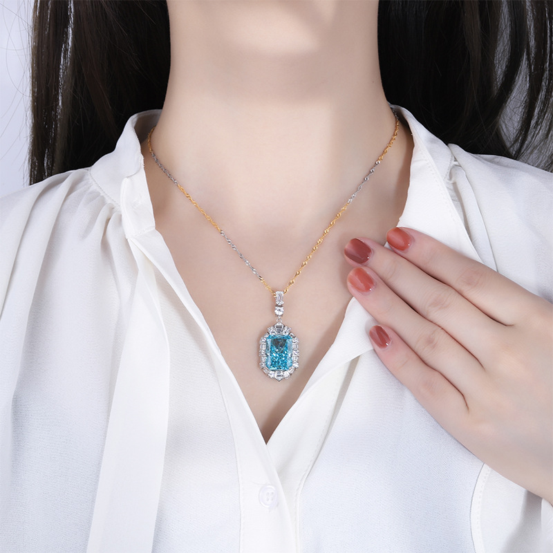 S925 Silver High-Carbon Diamond Luxury Pendant Necklace, 12x16mm Main Stone, Fashionable European and American Design, Perfect Women's Jewelry Pi