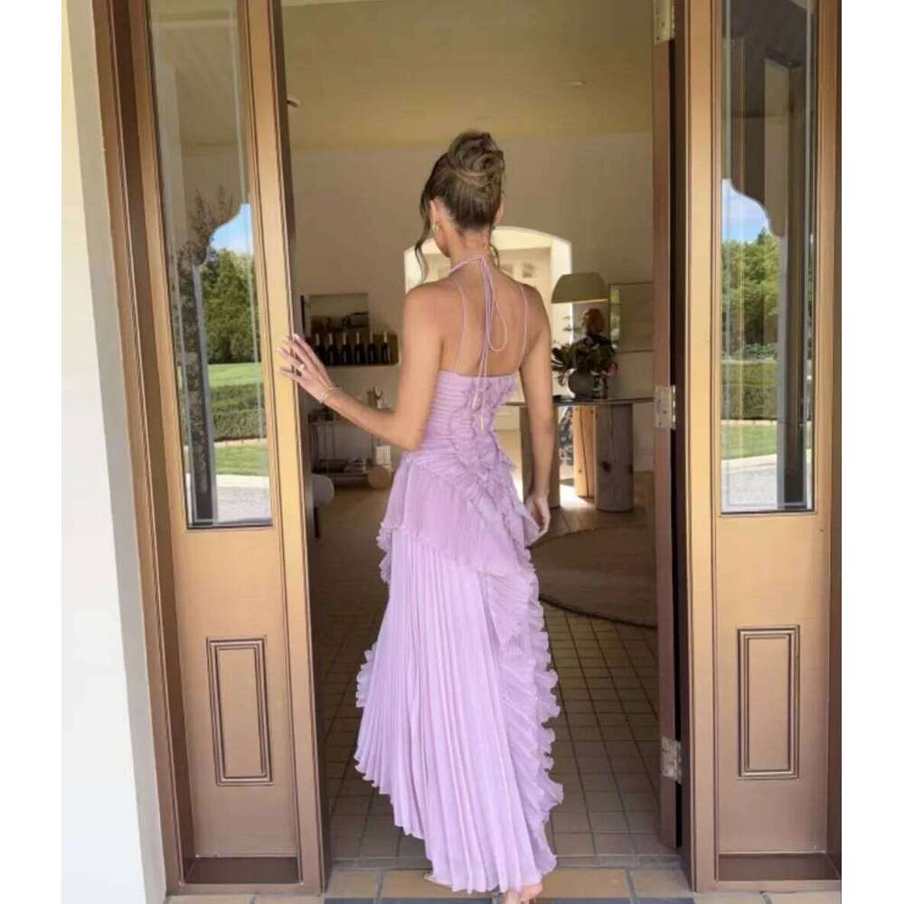 VEITCHE Summer Women Irregular Maxi Sexy Halter Backless Long Dresses Fashion Chiffon Holiday Elegant Party Fairy Dress