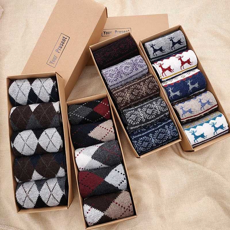Box Gift Fashion High Quality 5 Pairs/lot Casual Cotton Male Boy Socks Business Keep Warm Mens Socks Z250610