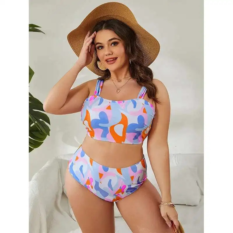 Plus Size Split Swimsuit for Girls with a Girlish Vibe Tight Fitting and Gathered High Waisted Bikini Women Casual Y2k 250530