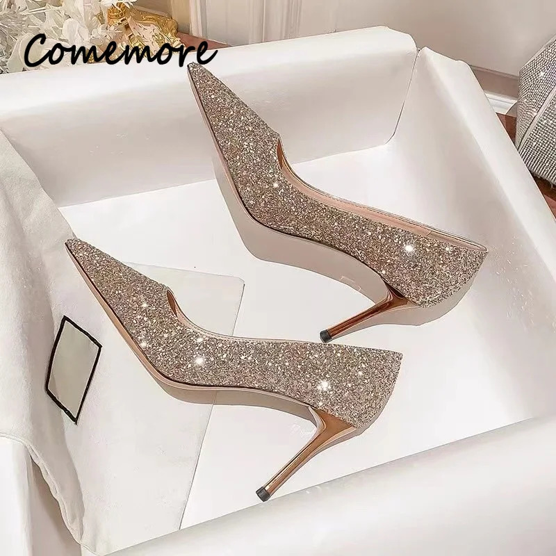 Comemore High Heels Women Wedding Pumps Shoes Heel Bride Gold Elegant Party Sandals Dress Dance Sexy Silver 250606