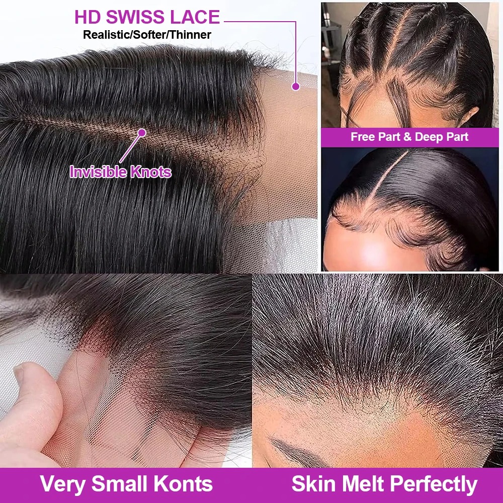 Bone Straight Bob Wig Closure Glueless Ready To Wear 13x4 HD Lace Front Human Hair Wigs 16 Inch For Women Synthetic