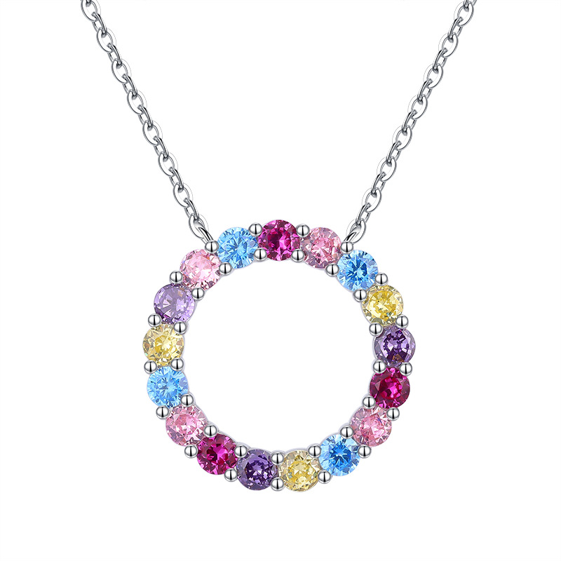 New Vintage S925 Silver Faux Colored Gemstone Flower Ring Pendant Necklace, Simple Fashion Design, Perfect Women's Jewelry for Any Occasion