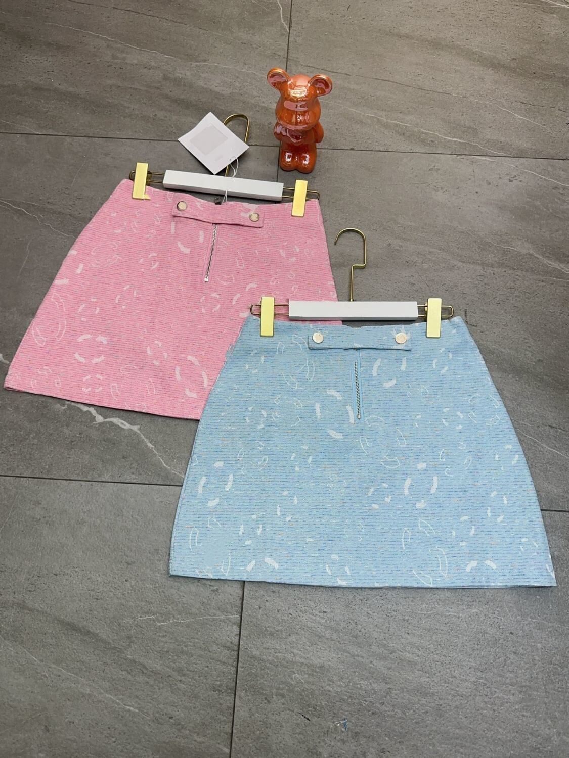 Women high waist a-line logo jacquard pink blue color designer short skirt SML