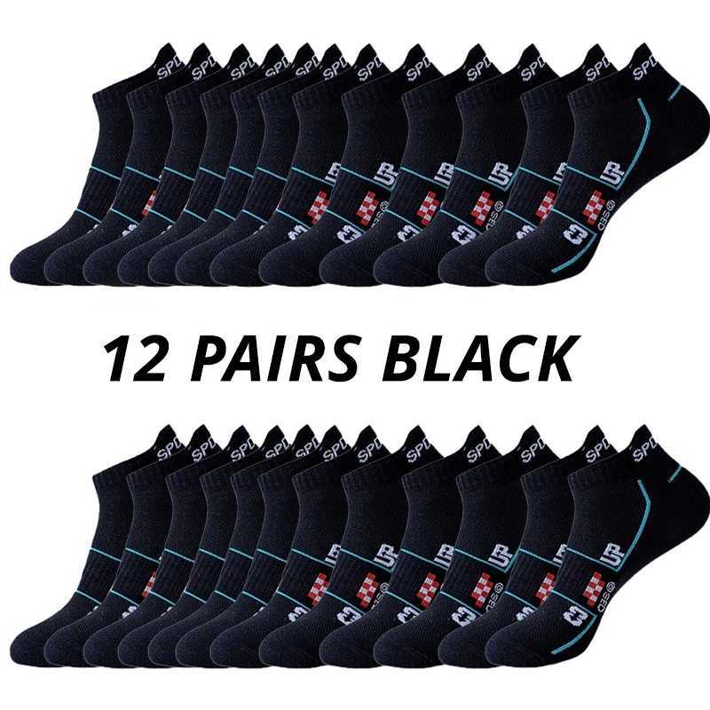 6/12Pairs Men Sports Mesh Running Socks Breathable MoistureWicking Low-Cut with Ear Loops All-Season Couple Socks for Men Women Z250610