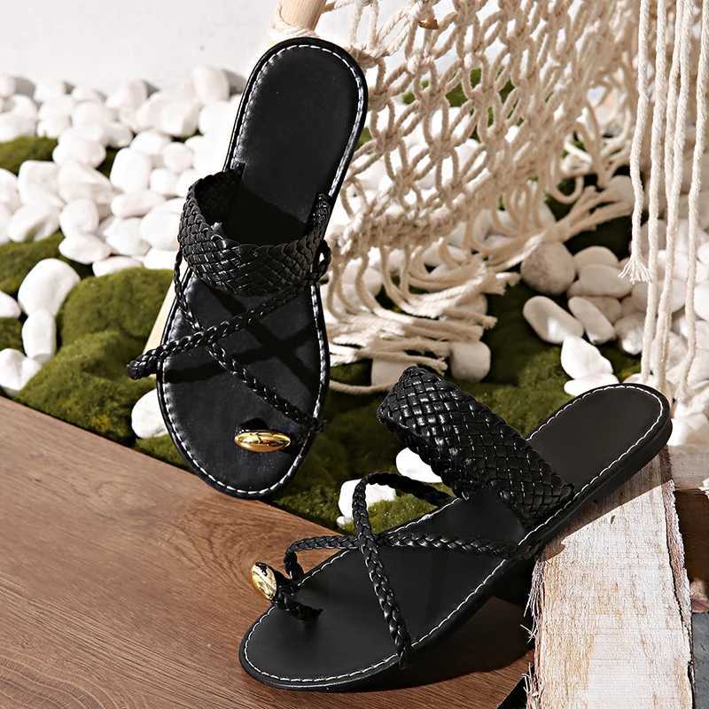 Gold Braided Cross Strap Flat Sandals for Women Roman Style Ring Toe Summer Slippers Woman Lightweight Outdoor Beach Slides 2025 XJ250610