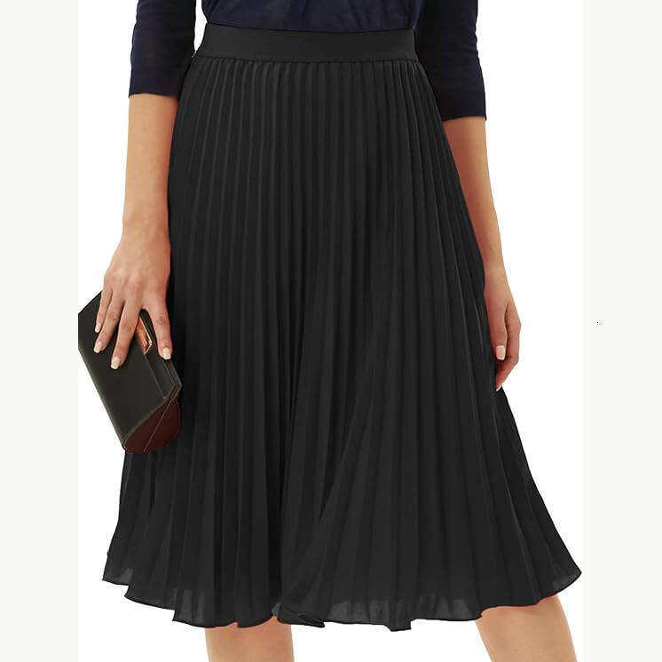 New Style Midi Pleated Elastic Waist Slim Fit Loose Skirt B5
