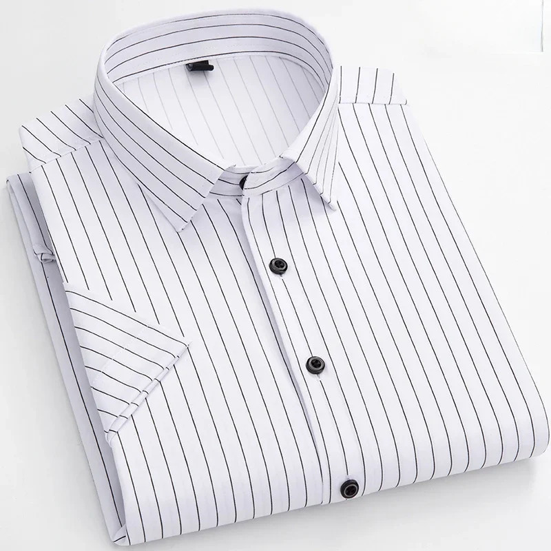 in shirt thin summer short sleeve shirts for man shirt slim fit formal plain shirt anti-wrinkle office white black clothes 250611