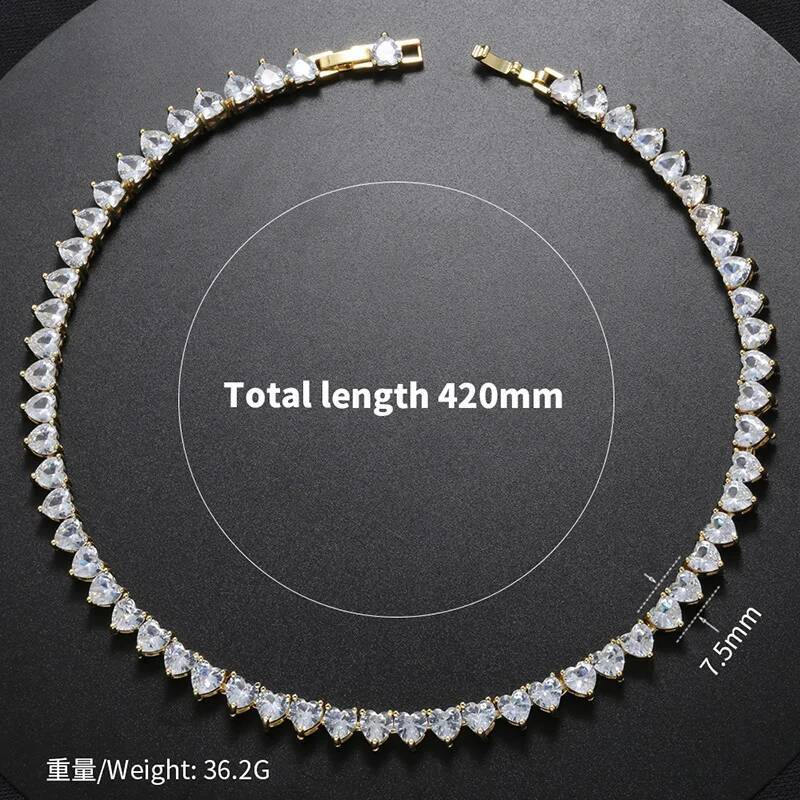 ZHUKOU Hot sale gold sier color iced out necklaces heart CZ tennis necklace for women Wholesale VL202