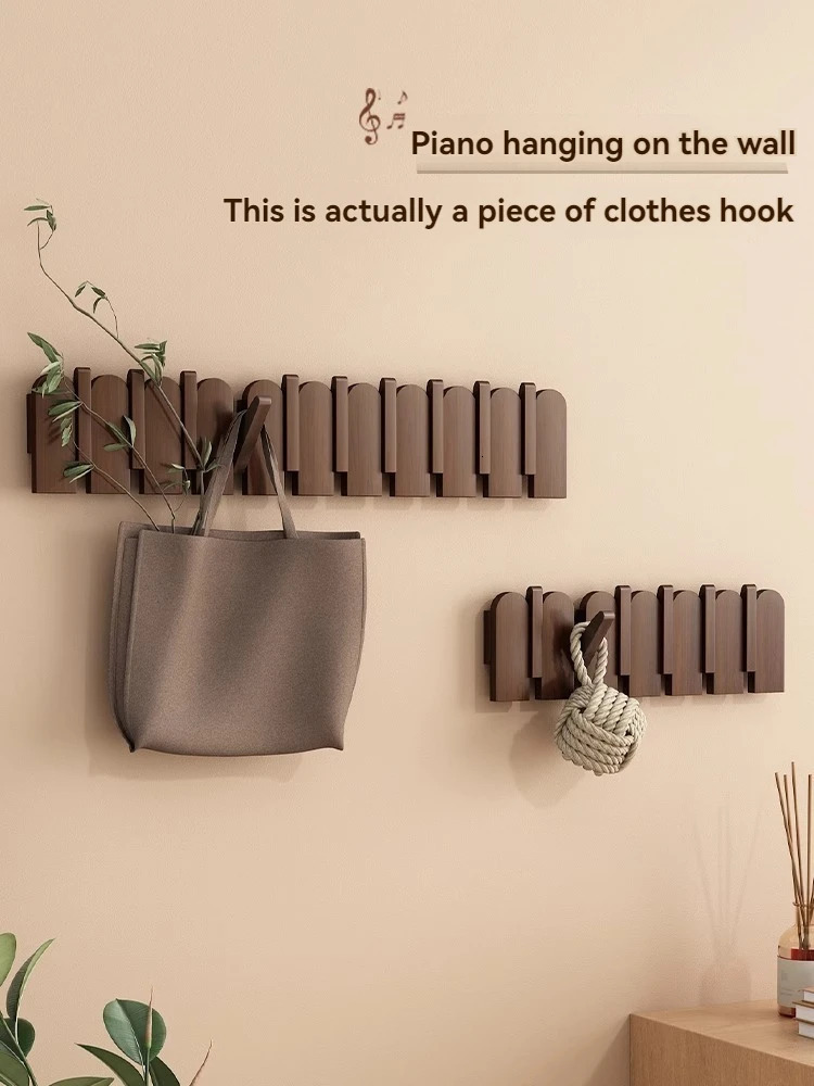 Piano key hanging clothes rack solid wood wall hanging entrance coat rack wall mounted no drilling high-end feeling entran 250604