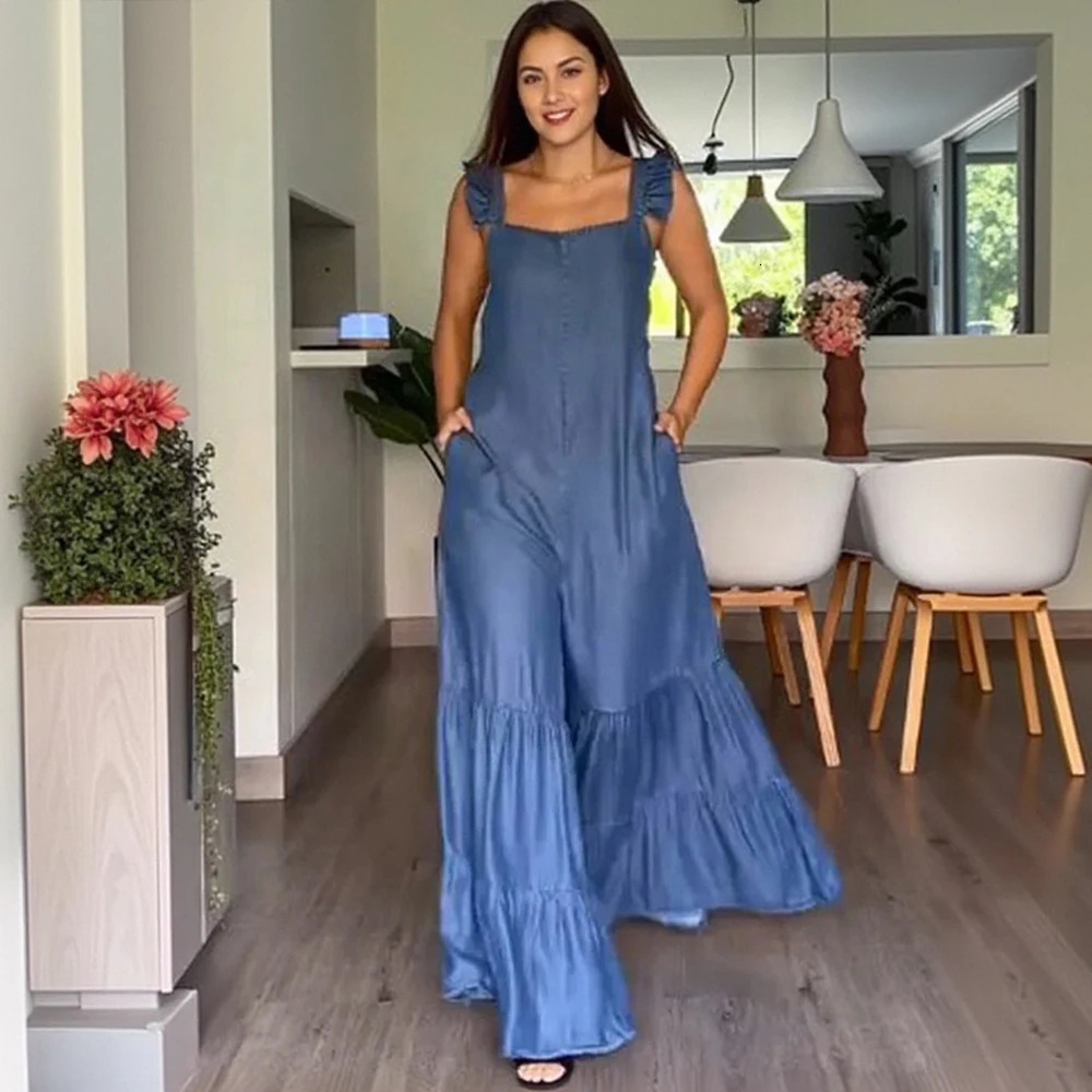 Wefads Womens Summer Sleeveless Jumpsuit Romper Boat Neck Playsuits WideLeg Trousers Loose Long Flower Bud Pants 250610