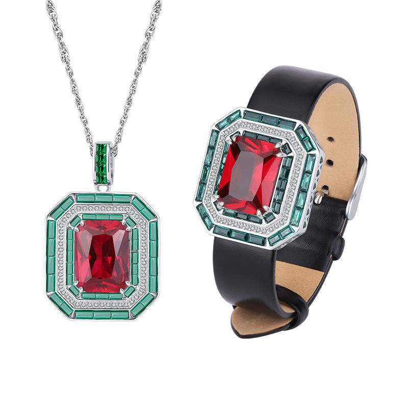 New S925 Silver Faux Ruby Square Pendant Necklace, Luxury Design, Stylish Women's Jewelry, Perfect Gift Choice